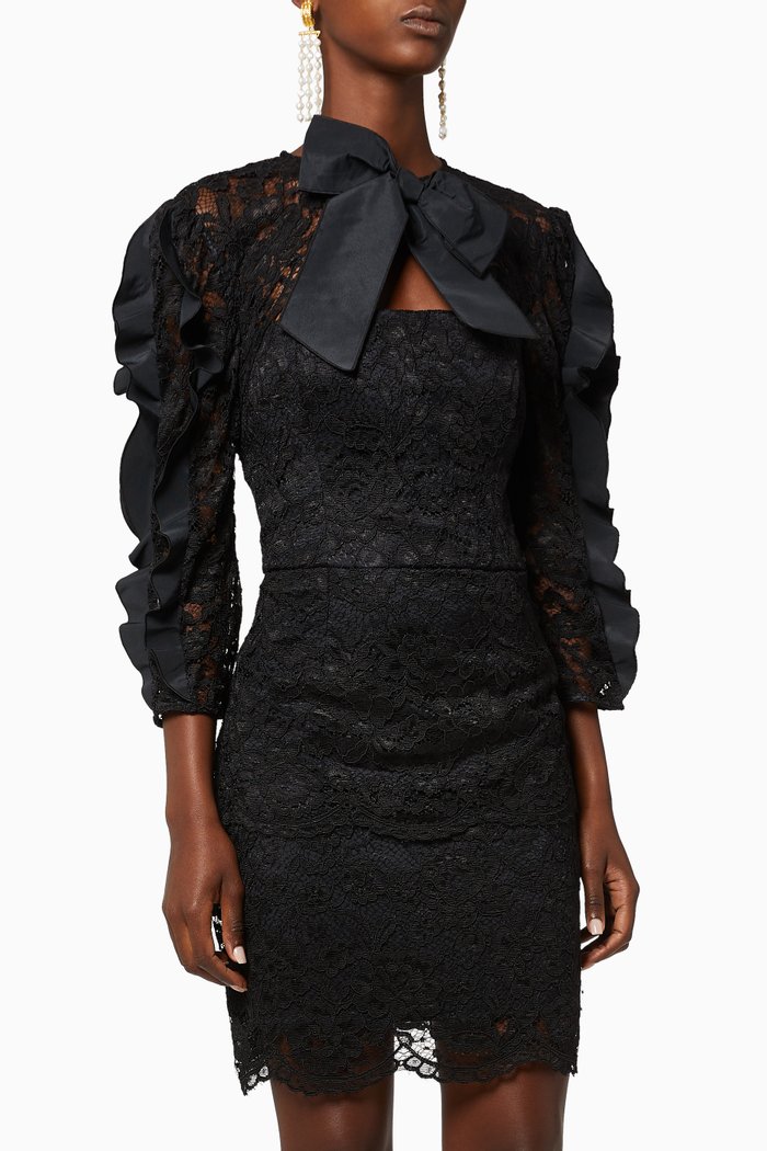

Bow Rebrodé Lace Mini Dress, Black