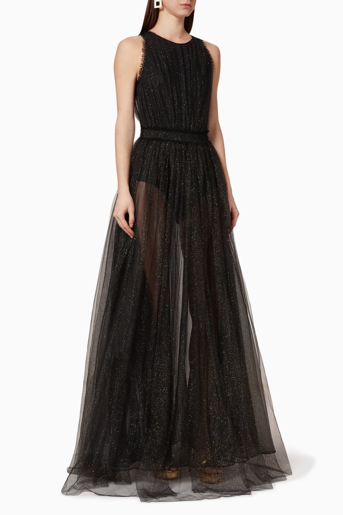 

Glittered Tulle Maxi Dress, Black