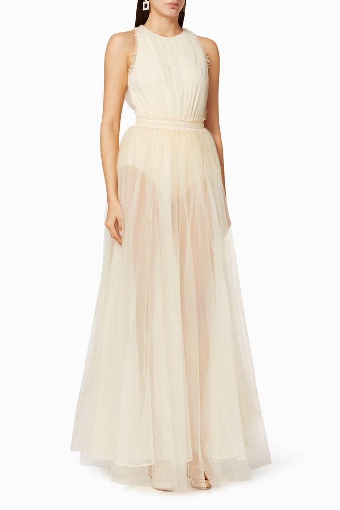 

Glittered Tulle Maxi Dress, White
