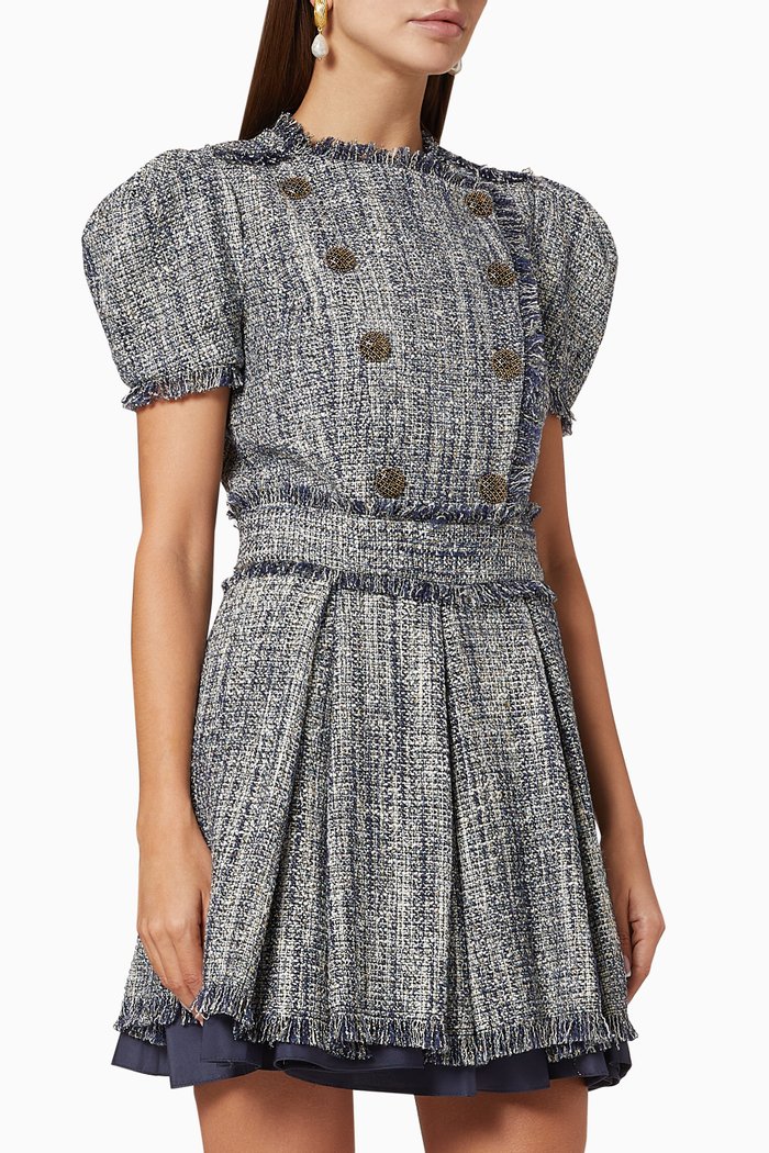 

Tweed Double-Breasted Mini Dress, Blue