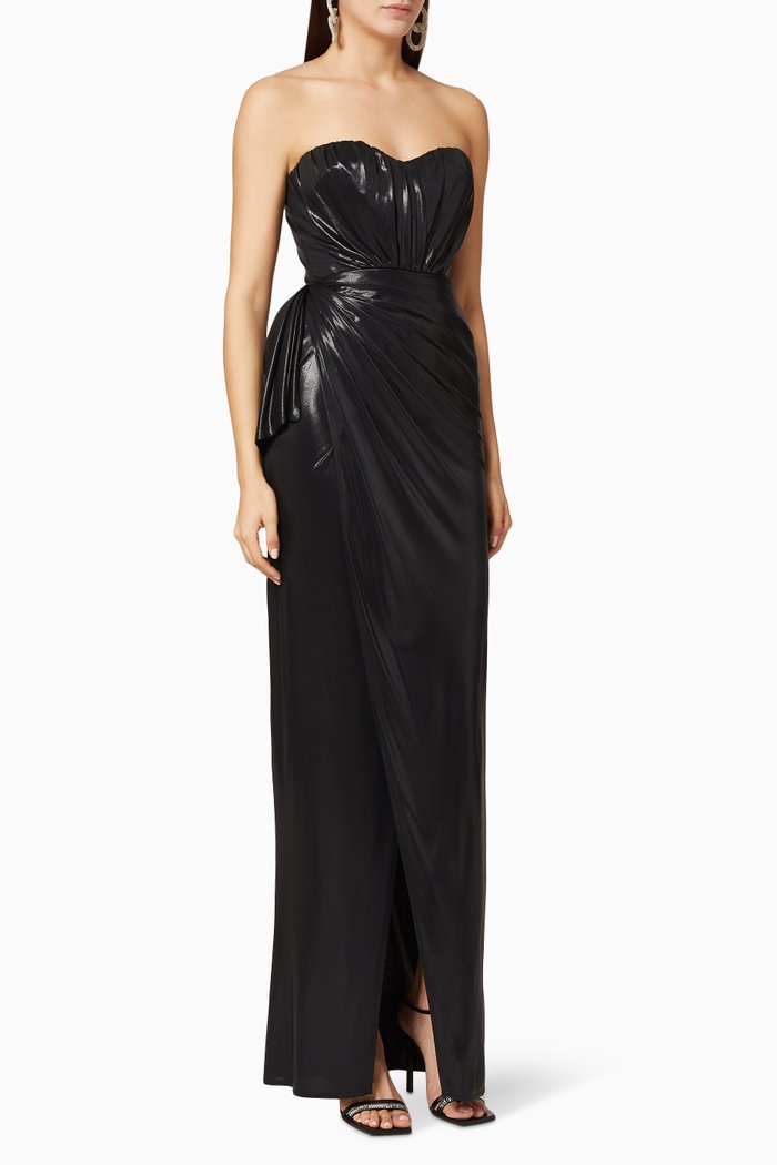 

Laminated Viscose Maxi Dress, Black