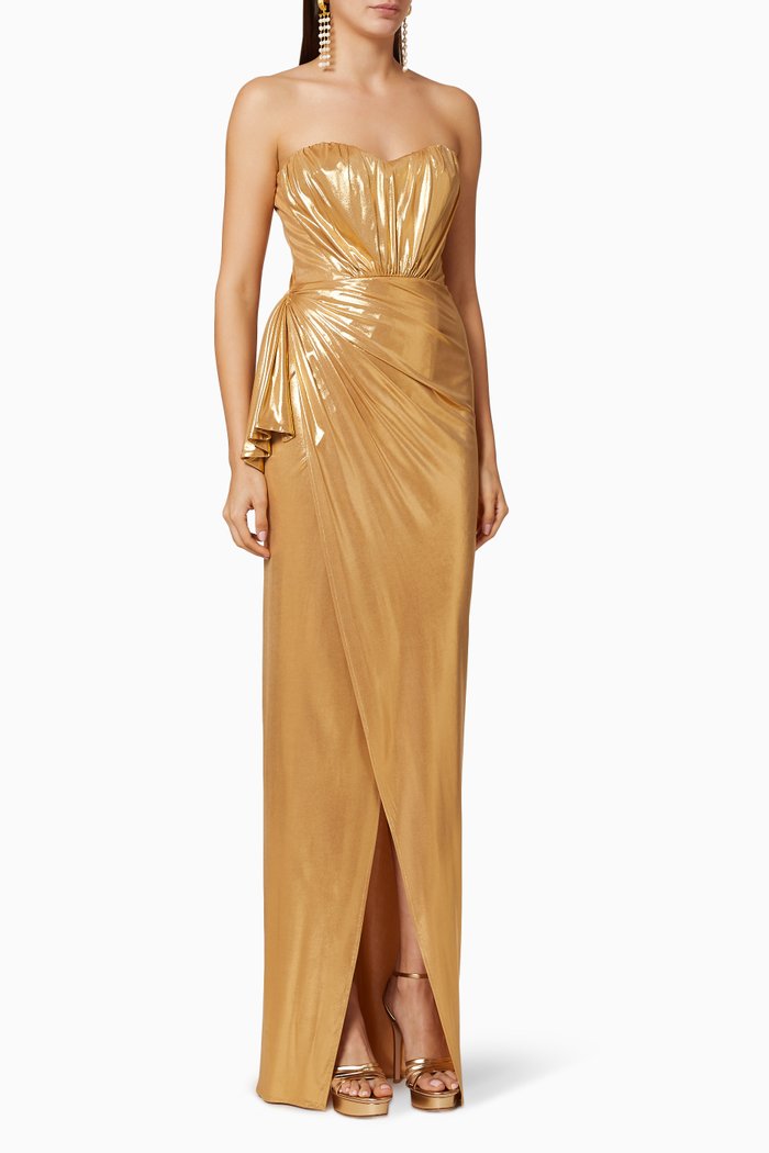 

Laminated Viscose Maxi Dress, Brown