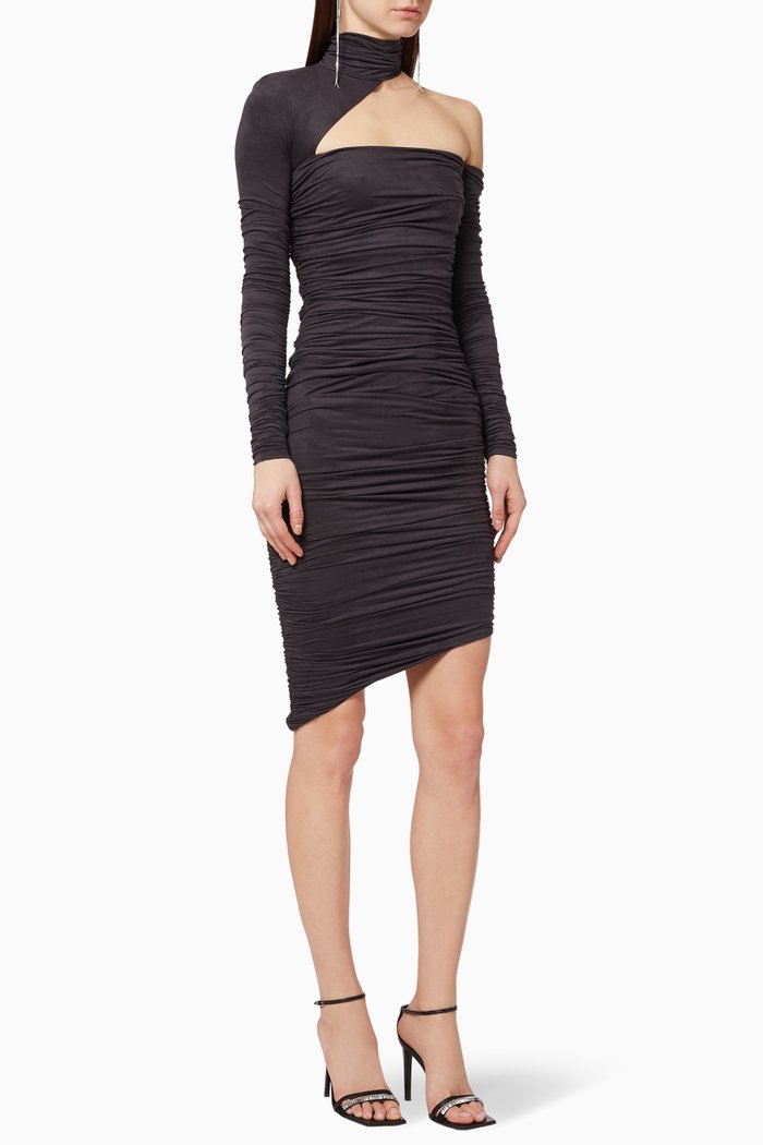 

Draped Faux Suede Dress, Black