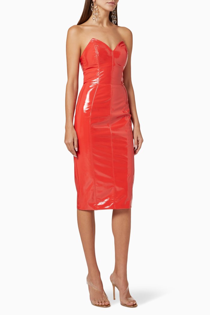 

Patent Faux Leather Midi Dress, Red