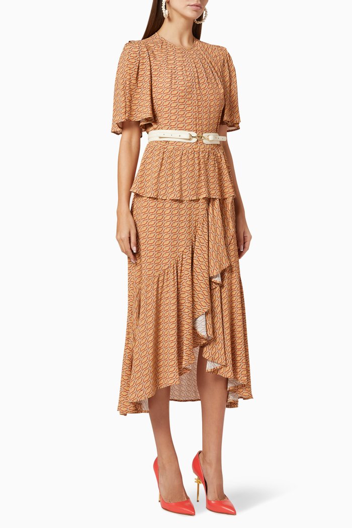

Belted Viscose Midi Dress, Brown