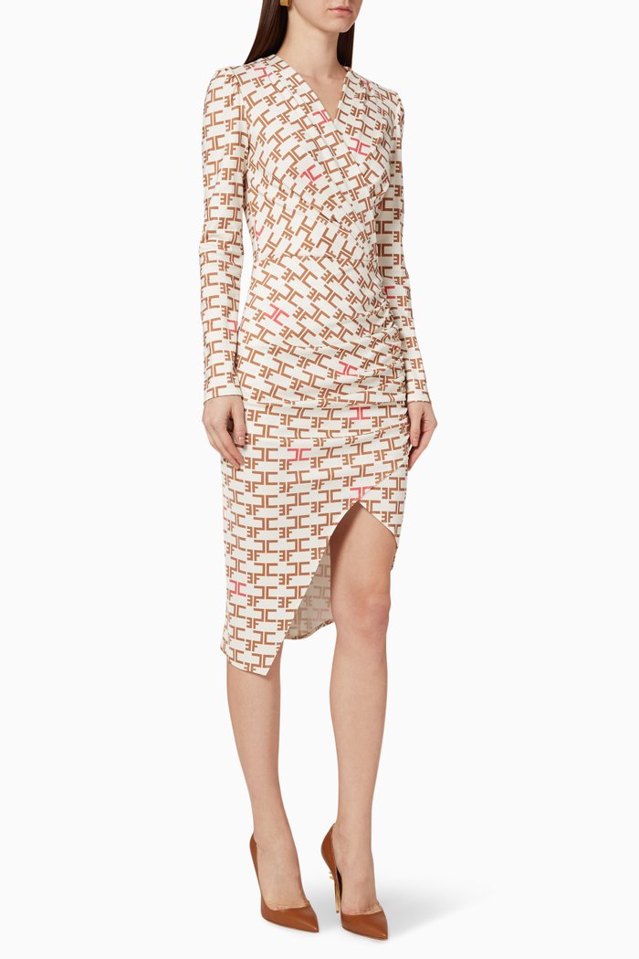 

Monogram Logo Viscose Midi Dress, White
