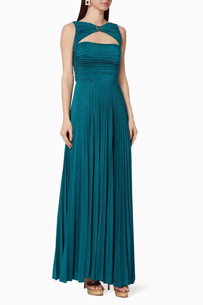 

Pleated Lamé Jersey Maxi Dress, Blue