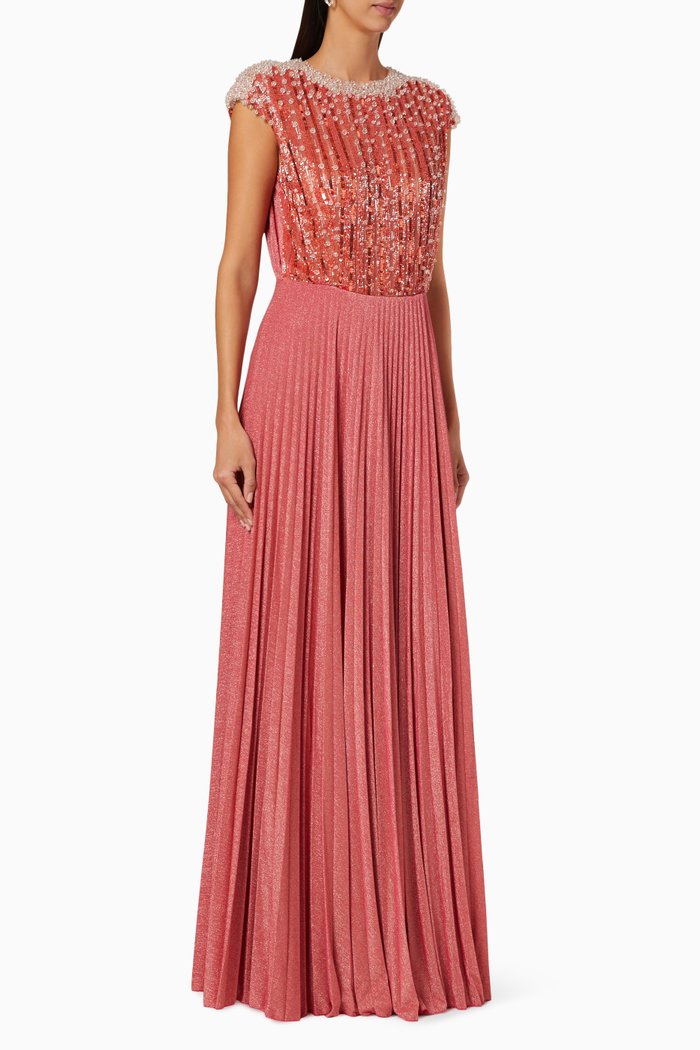 

Sequin Lamé Jersey Maxi Dress, Red