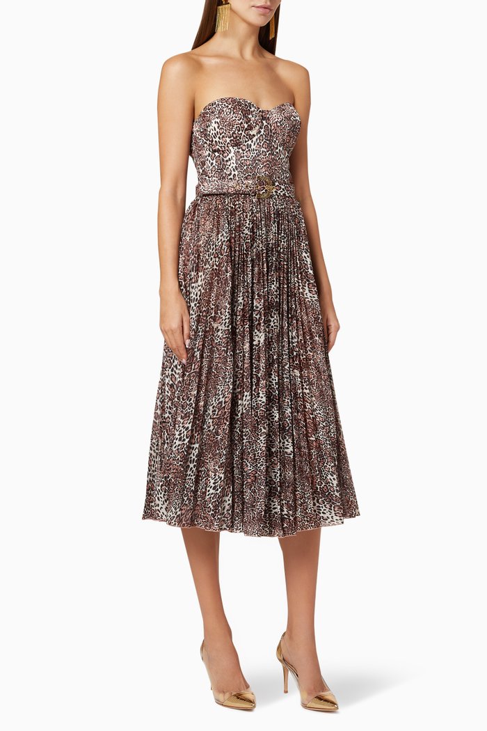 

Animalier Pleated Midi Dress, Neutral