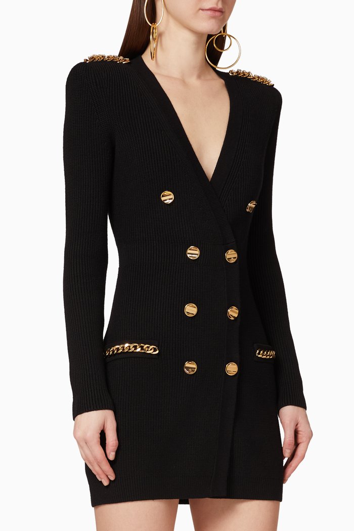 

Double-Breasted Knit Dress, Black