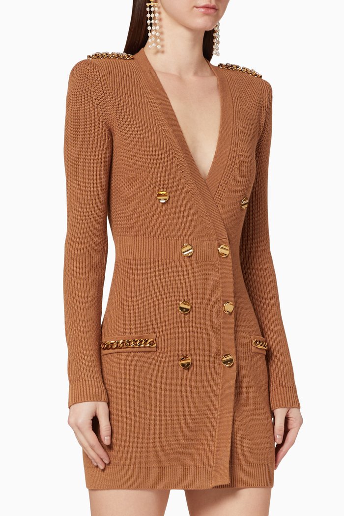 

Double-Breasted Knit Dress, Neutral