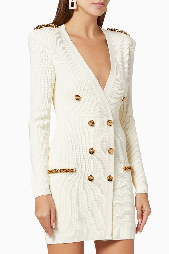

Double-Breasted Knit Dress, White