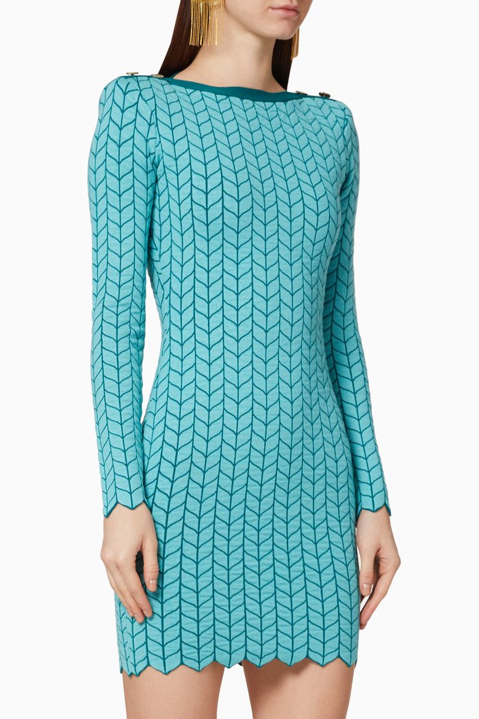

Chevron Motif Knit Mini Dress, Blue