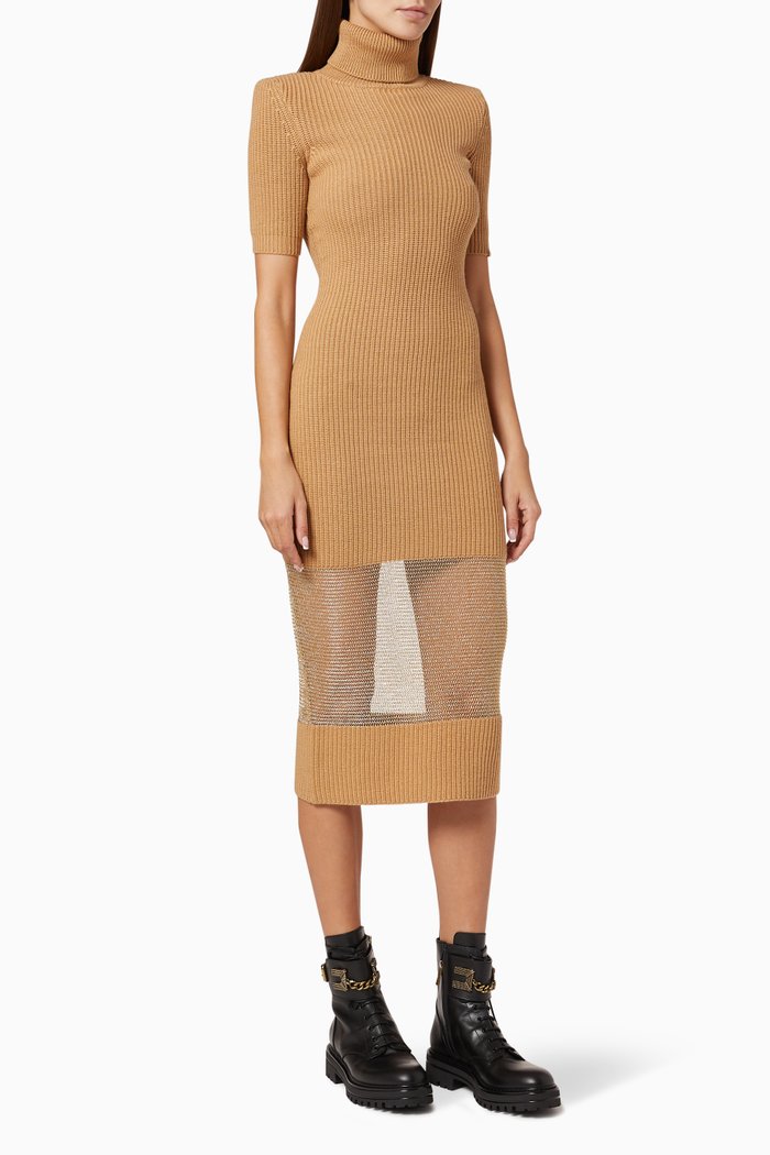 

Wool-Acrylic Knit Midi Dress, Brown