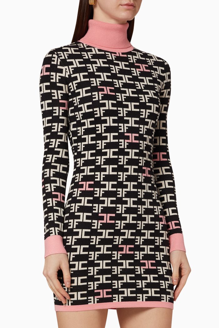 

Monogram Logo Knit Mini Dress, Black
