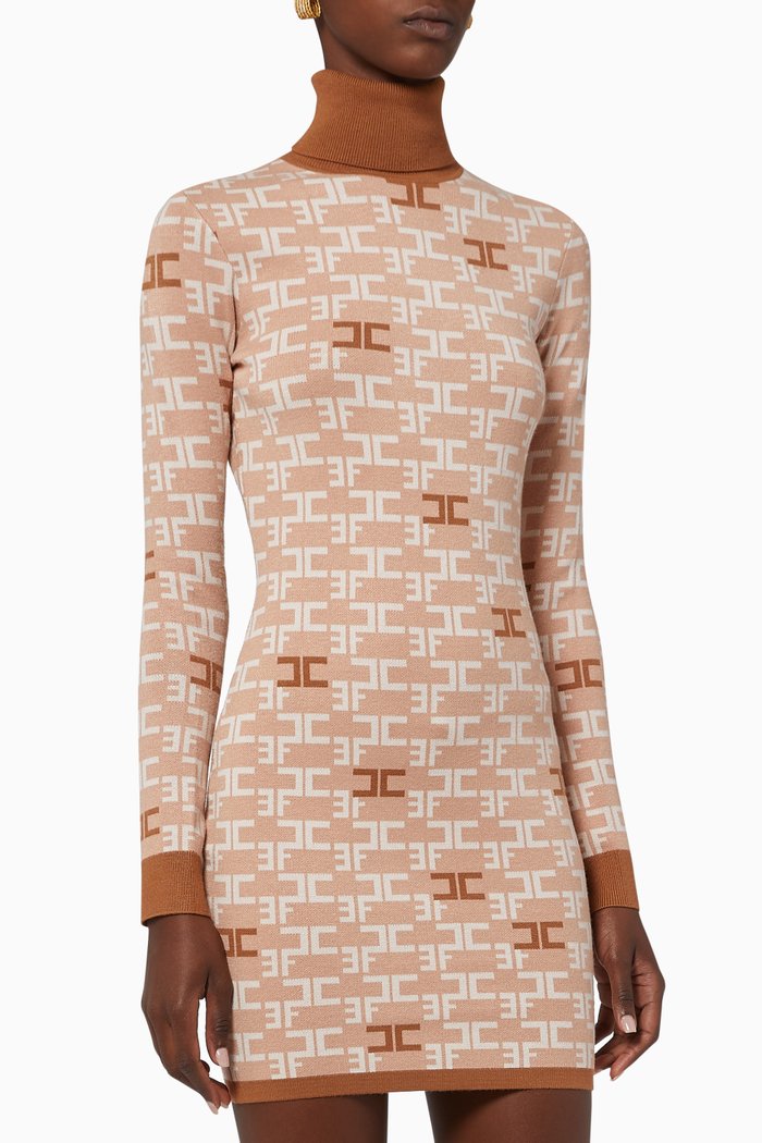 

Monogram Logo Knit Mini Dress, Brown