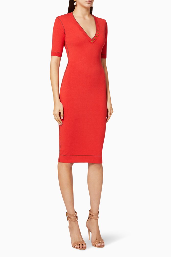 Knit Midi Dress, Red