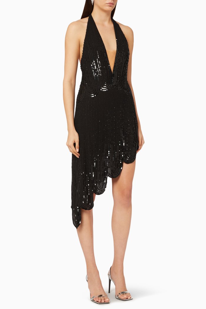 

Sequin Bead Georgette Dress, Black