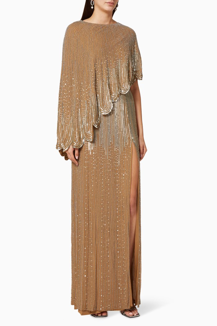 

Sequin Bead Georgette Tulle Maxi Dress, Black