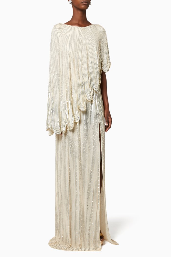 

Sequin Bead Georgette Tulle Maxi Dress, Blue