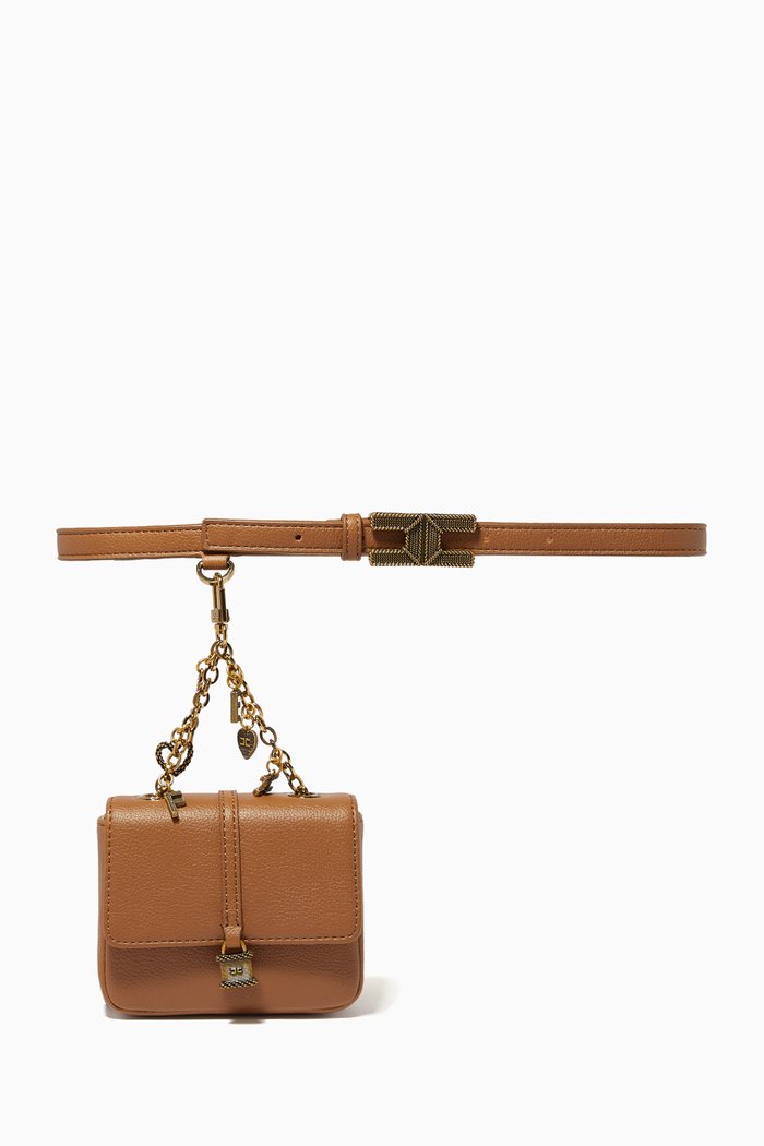 

Charm Chain Belt Bag in Faux Leather, Neutral