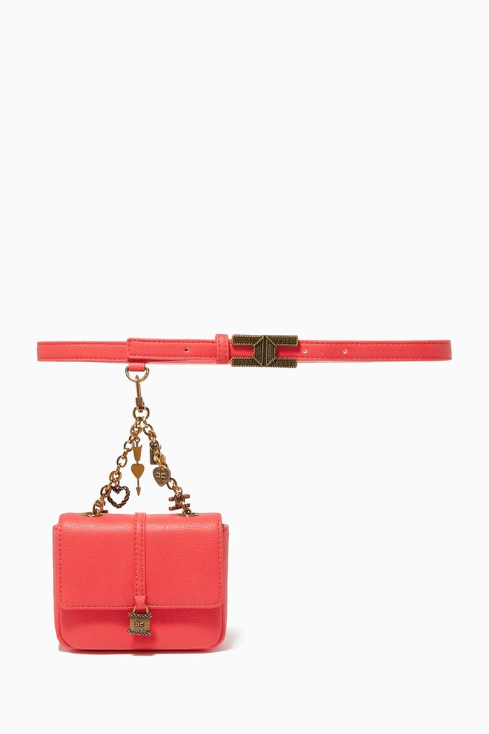 

Charm Chain Belt Bag in Faux Leather, Red