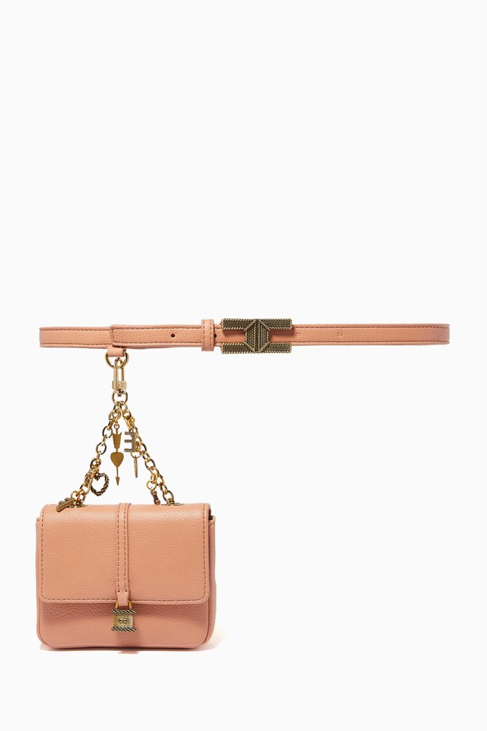 

Charm Chain Belt Bag in Faux Leather, Rose gold