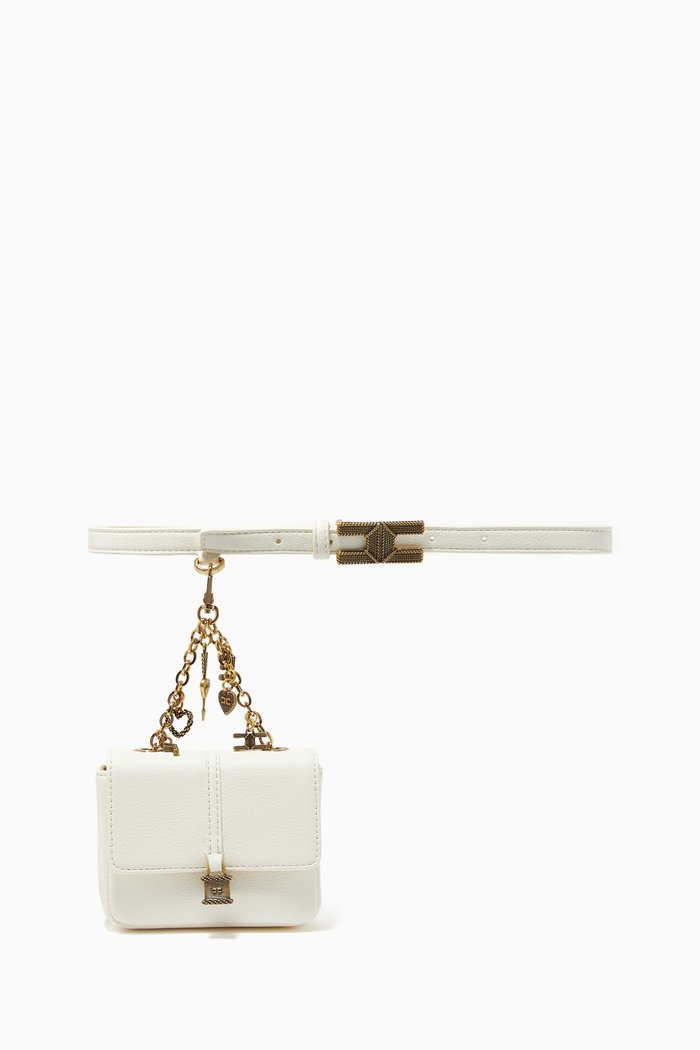 

Charm Chain Belt Bag in Faux Leather, White