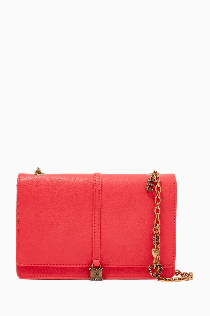 

Charm Chain Shoulder Bag in Faux Leather, Red