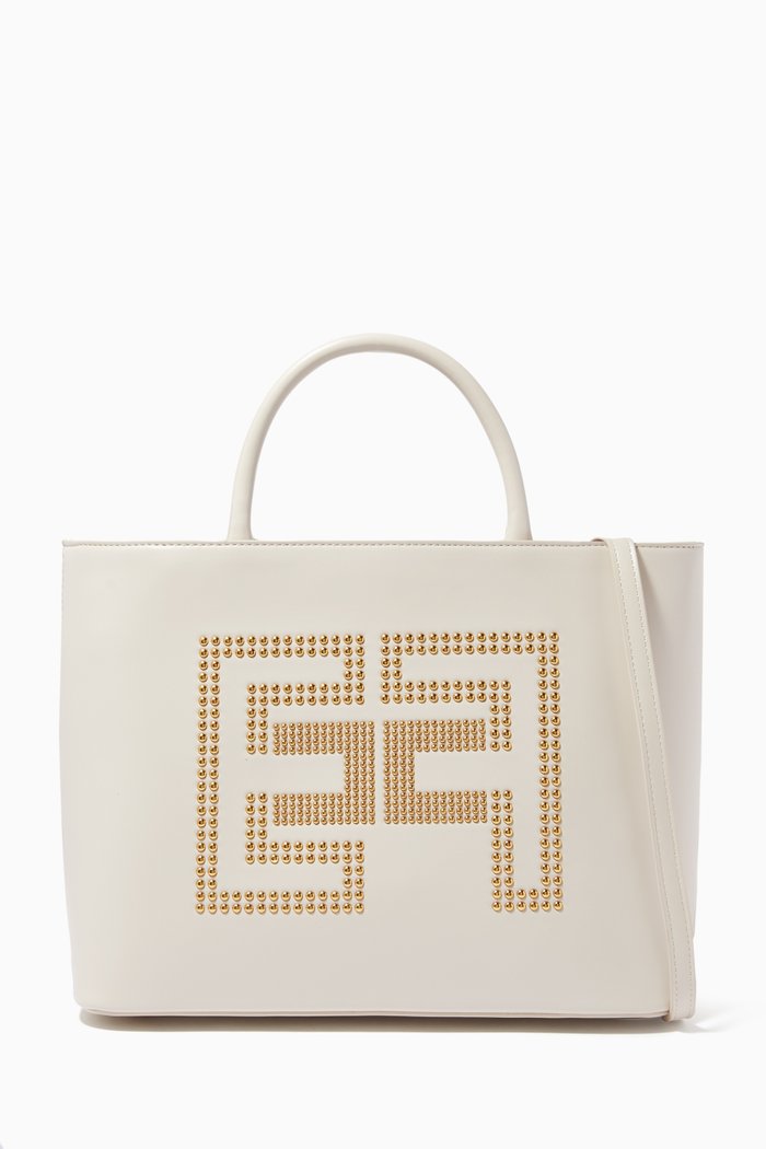 

Studded Logo Shopper Bag in Faux Leather, Yellow