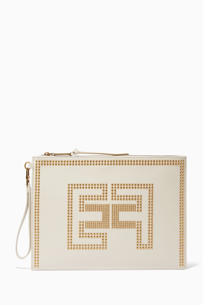 

Studded Logo Pouch in Faux Leather, Yellow
