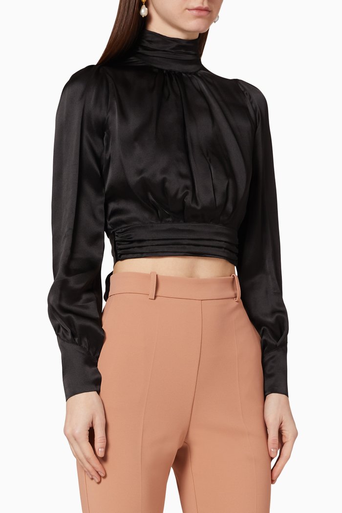 

Satin Cropped Blouse, Black