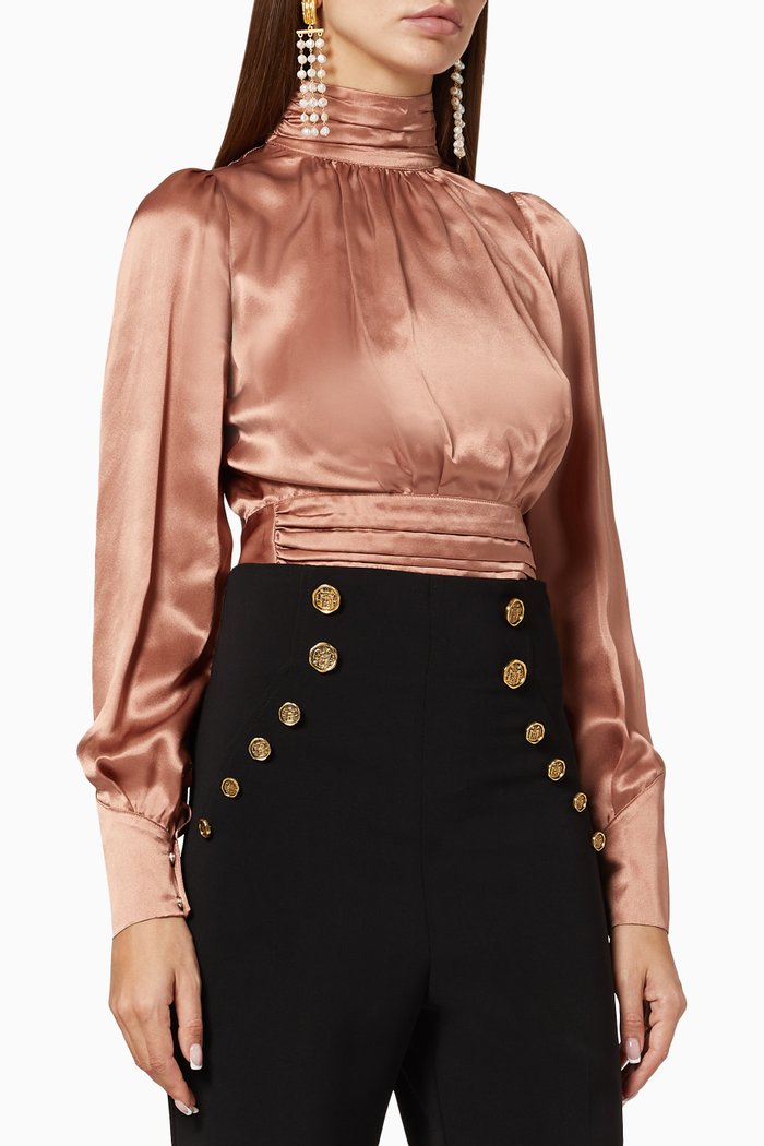

Satin Cropped Blouse, Brown
