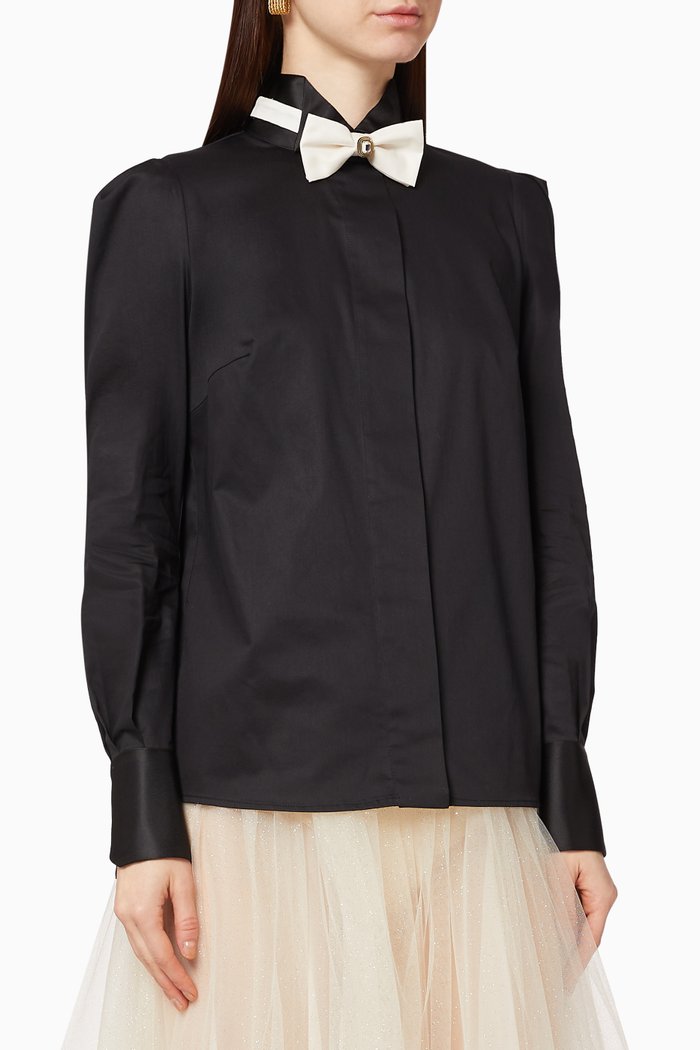 

Tuxedo Bowtie Cotton Shirt, Black