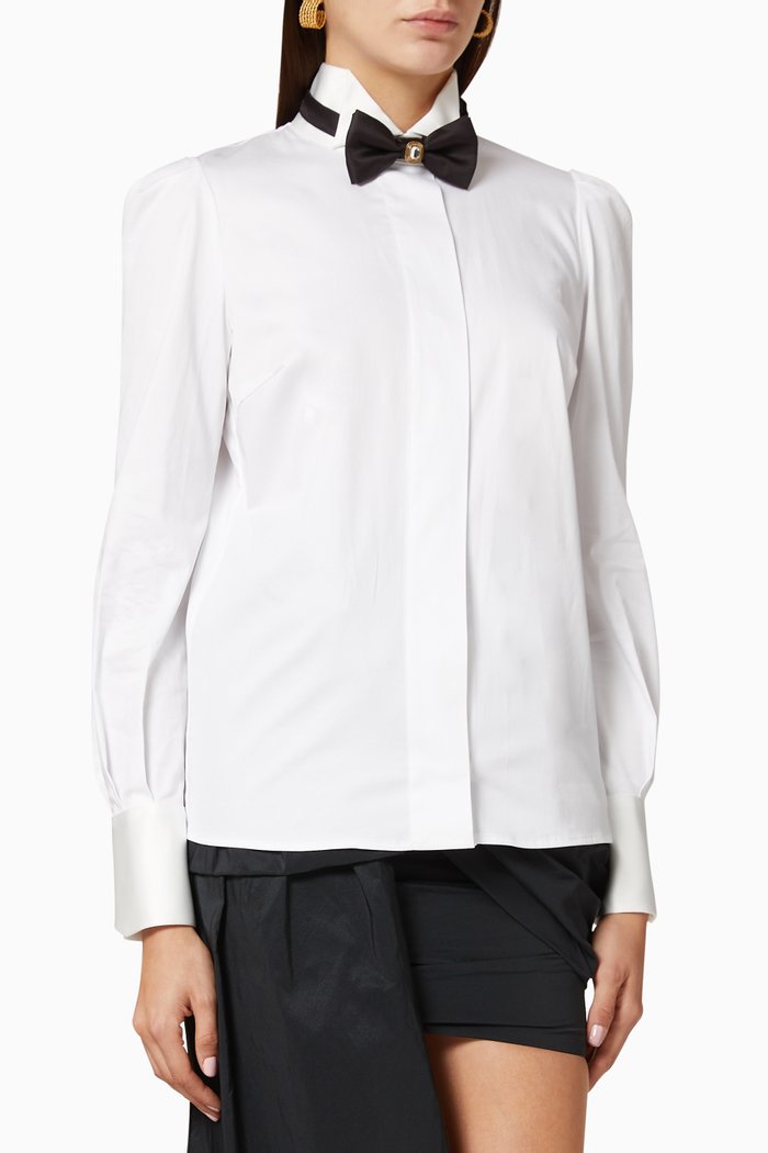 

Tuxedo Bowtie Cotton Shirt, White