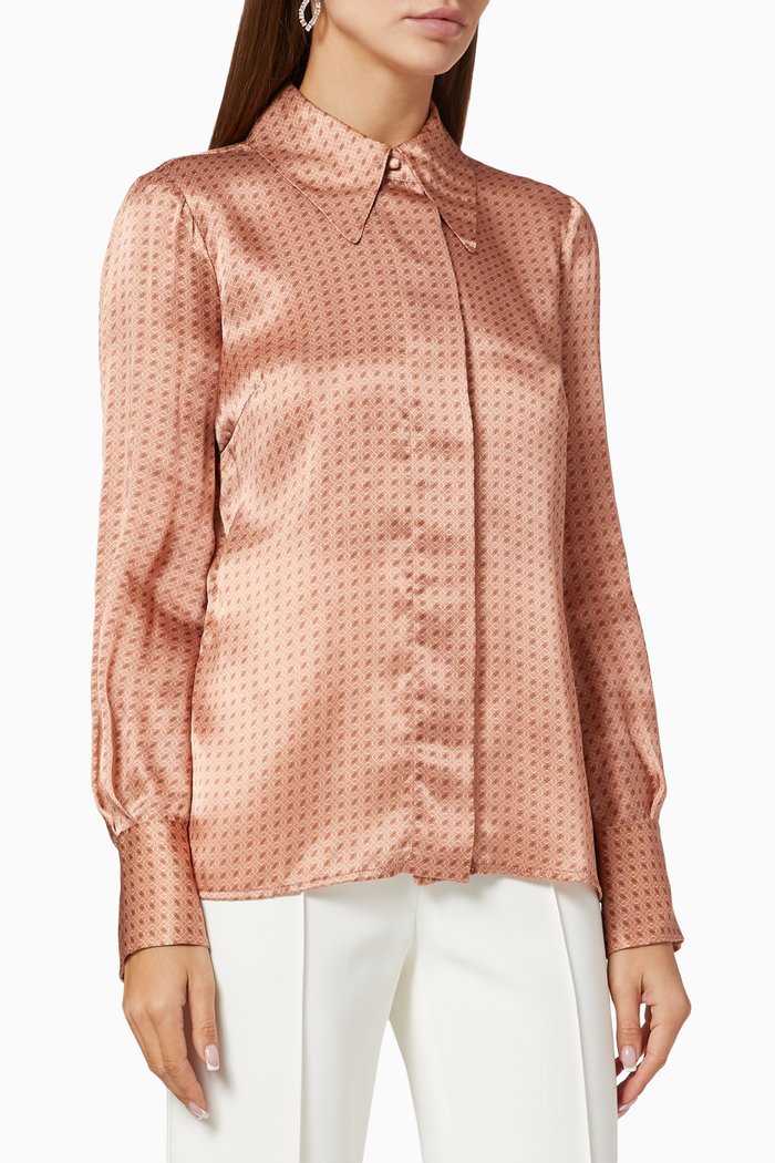 

Monogram Logo Silk Shirt, Rose gold
