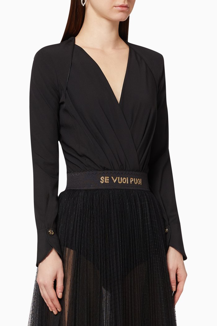 

Bi-Elastic Wrap Bodysuit, Black