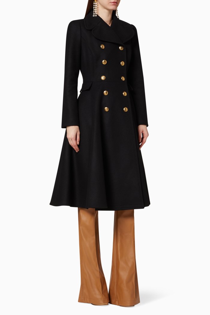 

Double-Breasted Virgin Wool Blend Coat, Black