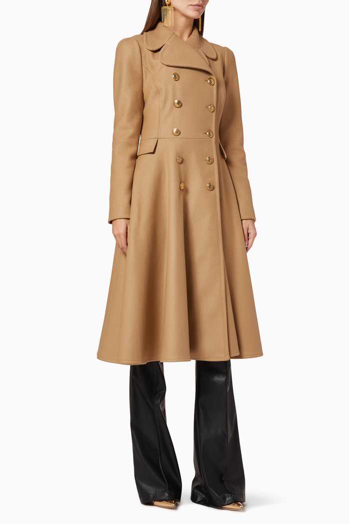 

Double-Breasted Virgin Wool Blend Coat, Brown