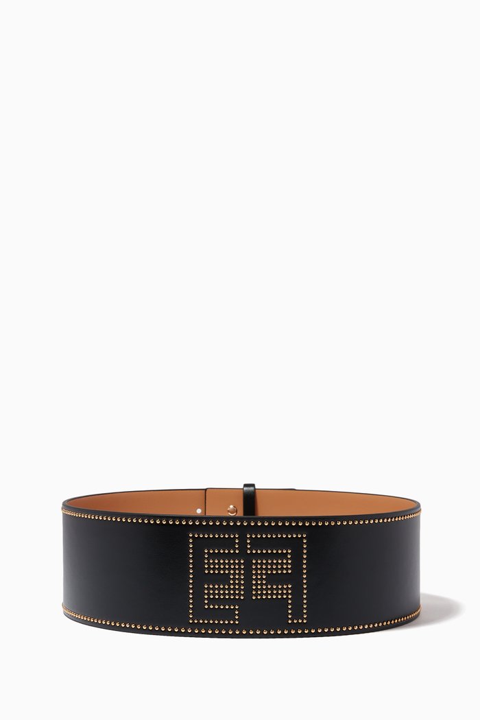 

Studded Logo Belt in Faux Leather, Black