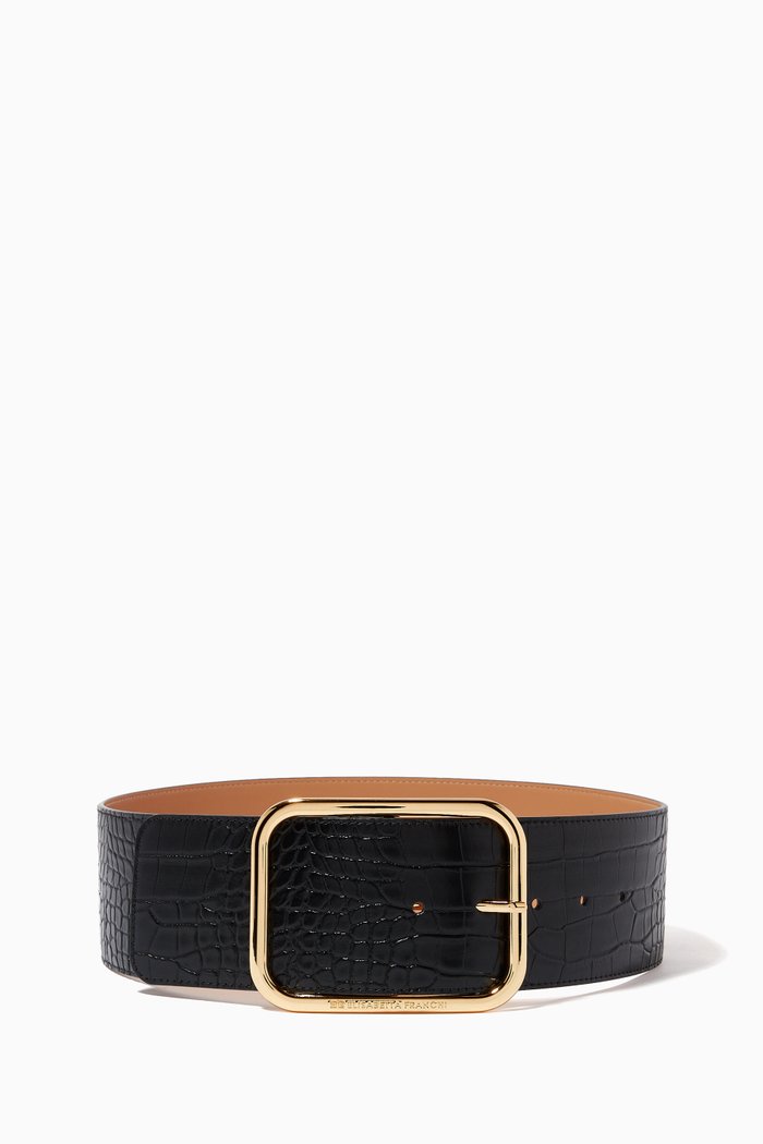 

Belt in Croc-Embossed Faux Leather, Black