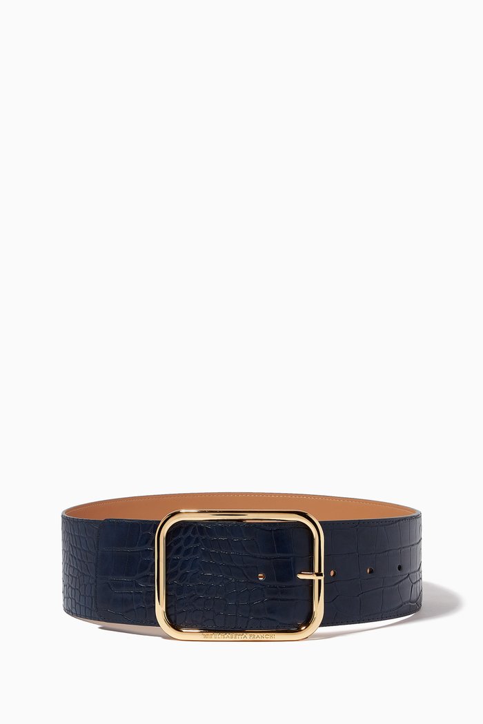 

Belt in Croc-Embossed Faux Leather, Blue