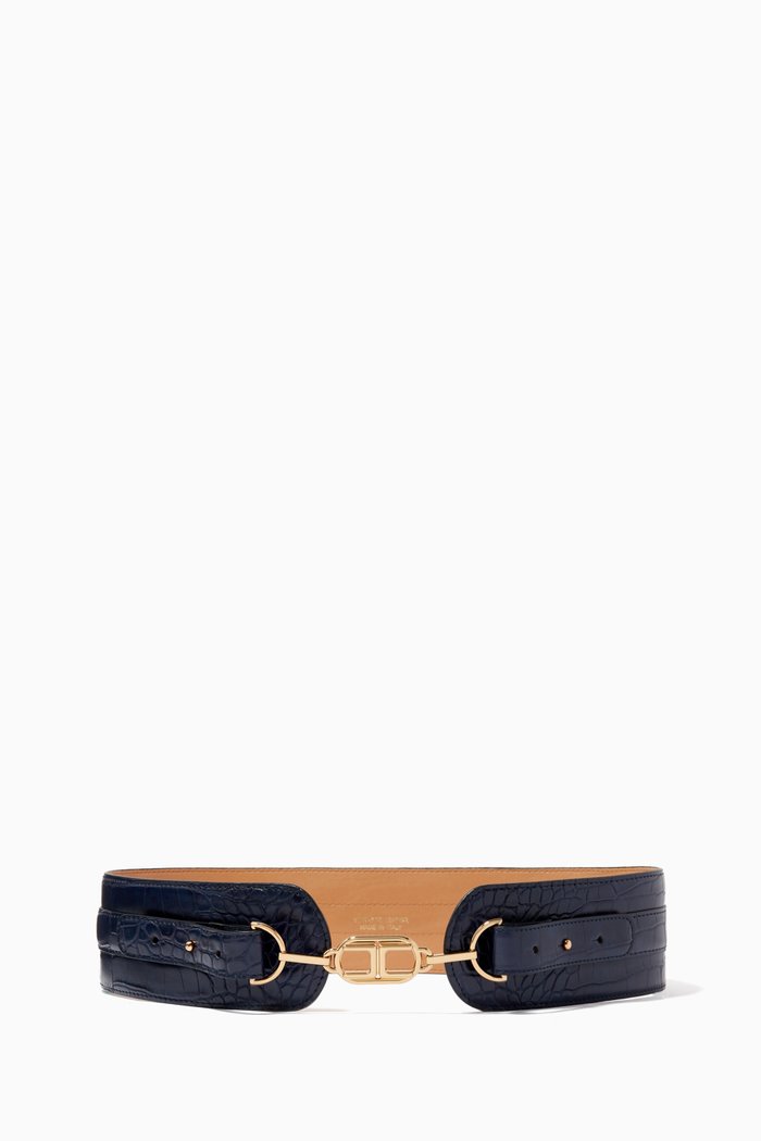 

Logo Belt in Croc-Embossed Faux Leather, Blue