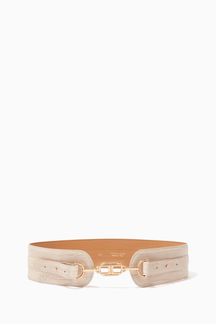 

Logo Belt in Croc-Embossed Faux Leather, Neutral