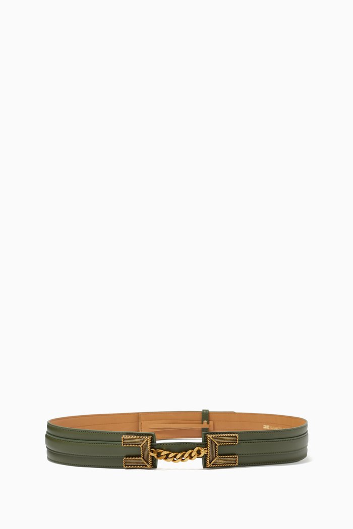 Logo Belt in Faux Leather, Green