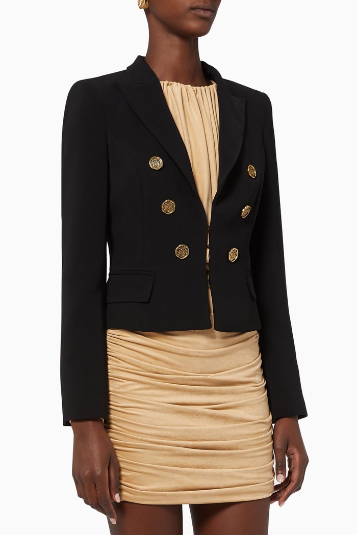 

Deep V-Neck Crêpe Short Jacket, Black