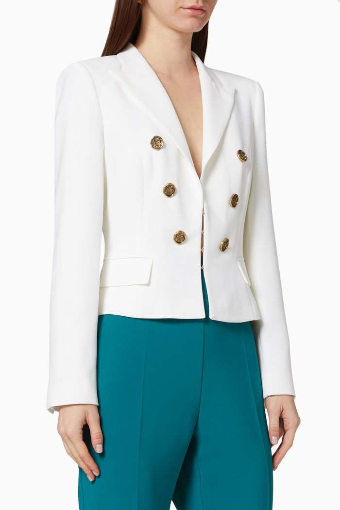 

Deep V-Neck Crêpe Short Jacket, Neutral