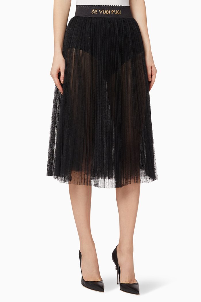

"Se Vuoi Puoi" Dobby Mesh Skirt, Black