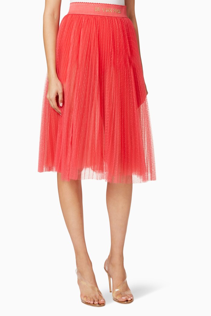 

"Se Vuoi Puoi" Dobby Mesh Skirt, Red
