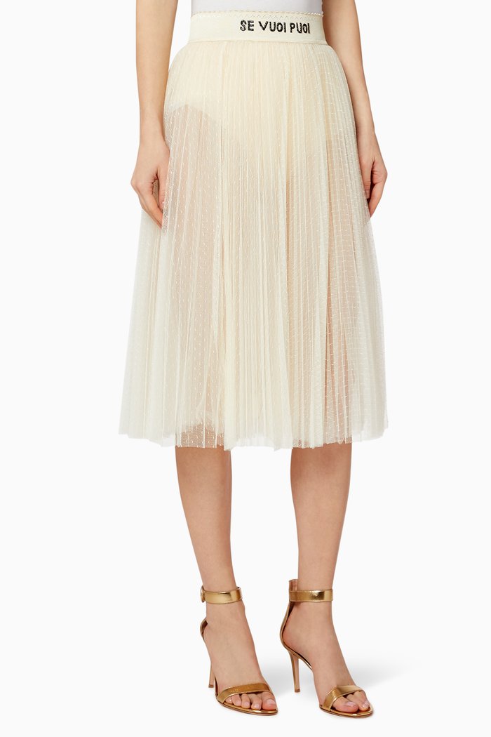 

"Se Vuoi Puoi" Dobby Mesh Skirt, White